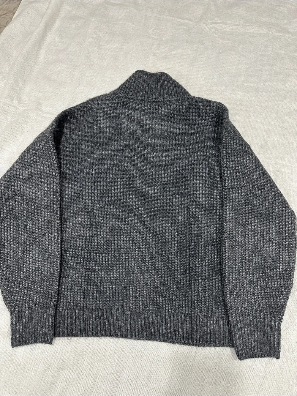 Women’s Charcoal Gray Half-Zip Ribbed Sweater, Size M